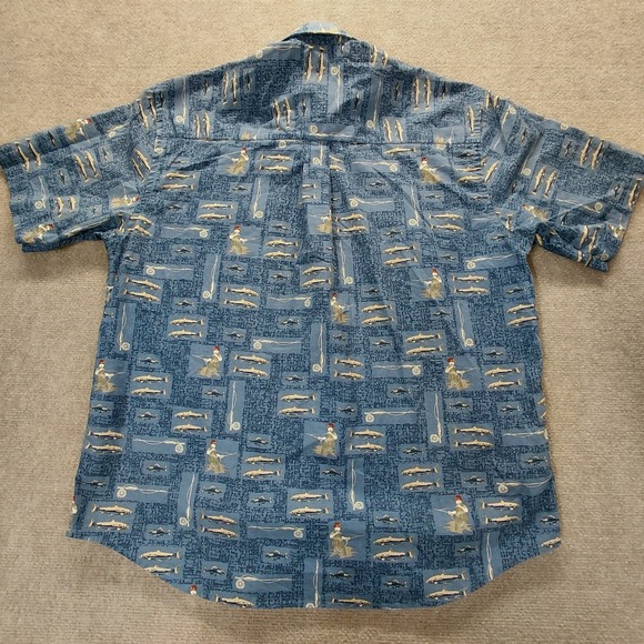 MunsingWear Shirt Mens LARGE Blue Fisherman Rod Fly Fishing Button Short Sleeve - Picture 7 of 8